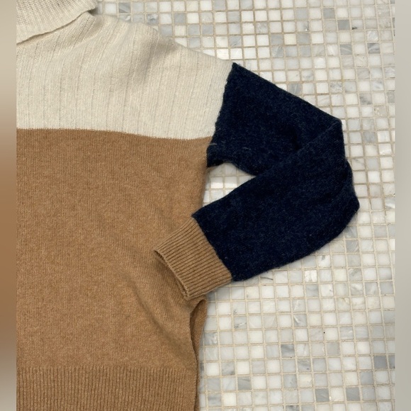 Madewell Wool Blend Colorblock Turtleneck Cream Brown Sweater - Picture 4 of 10